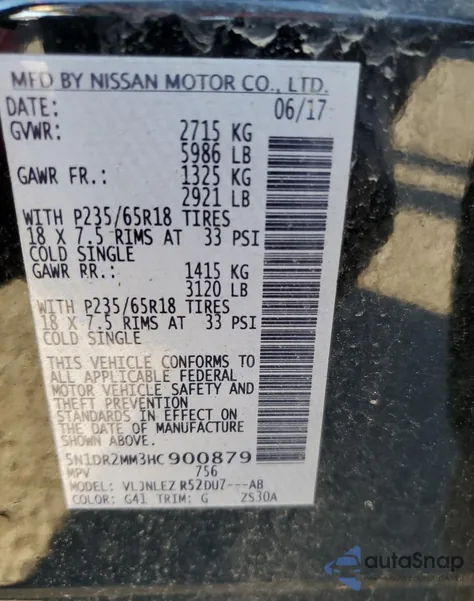2017 Nissan Pathfinder S z USA, uszkodzony, nr VIN 5N1DR2MM3HC900879